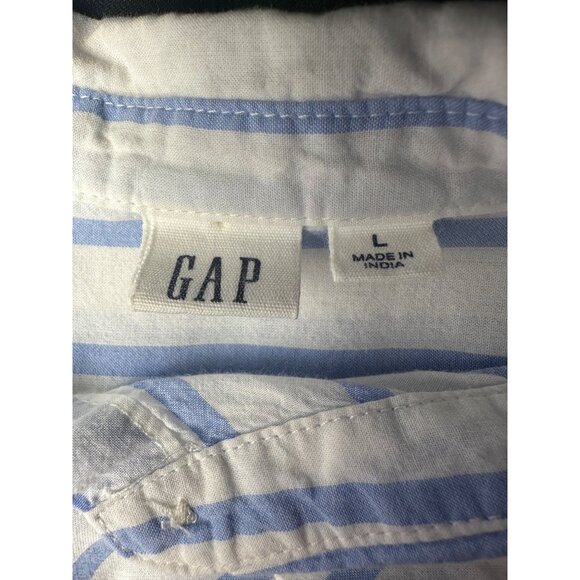 GAP Blue White Striped Button Front Short Sleeve Shirt Womens Large Boxy Casual - Picture 2 of 7